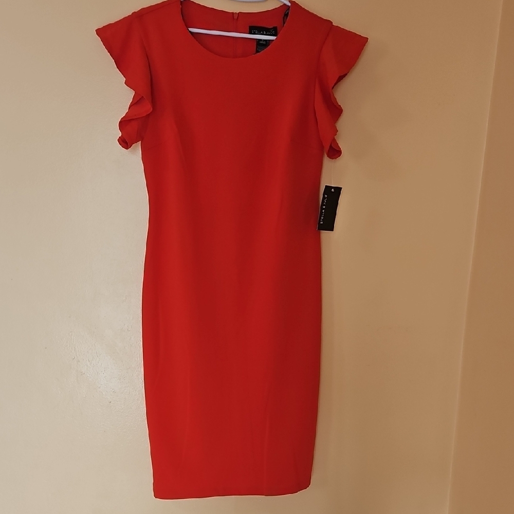 Stella & Julie legant Red Ruffle Sleeve Dress